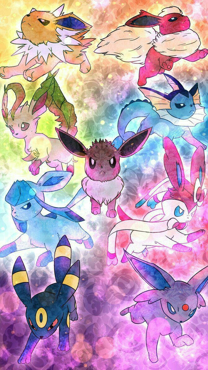 Suloiset Eeveelutionsit Värikäs Digitaalinen Taideteos Taustakuvat