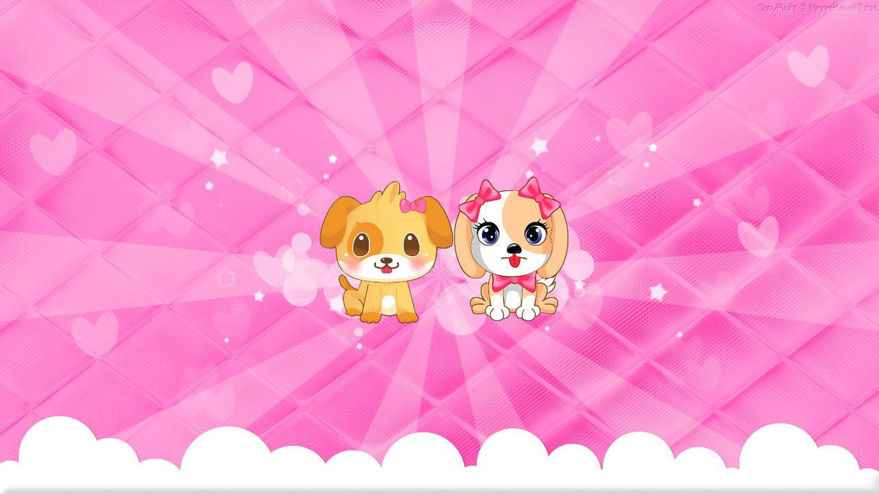 Suloiset koirat kawaii-punaisella taustalla Taustakuvat
