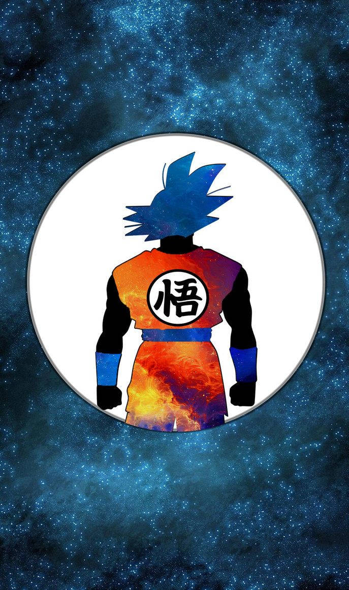 Goku normaalitilassa galaktista taustaa vasten -taustakuva