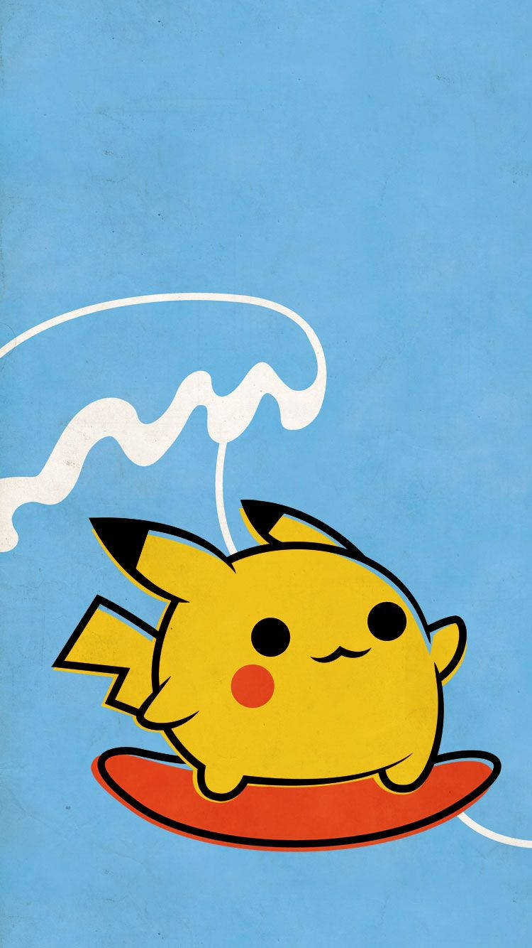 Taustakuva Pikachusta surffaamassa punaisella surffilaudalla