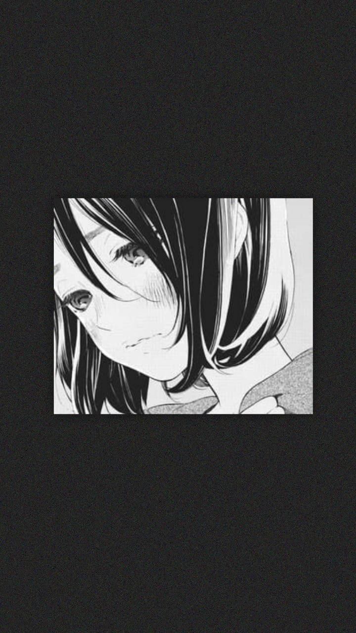 Surullinen anime-tyttö mustavalkoinen esteettinen puhelin Taustakuvat