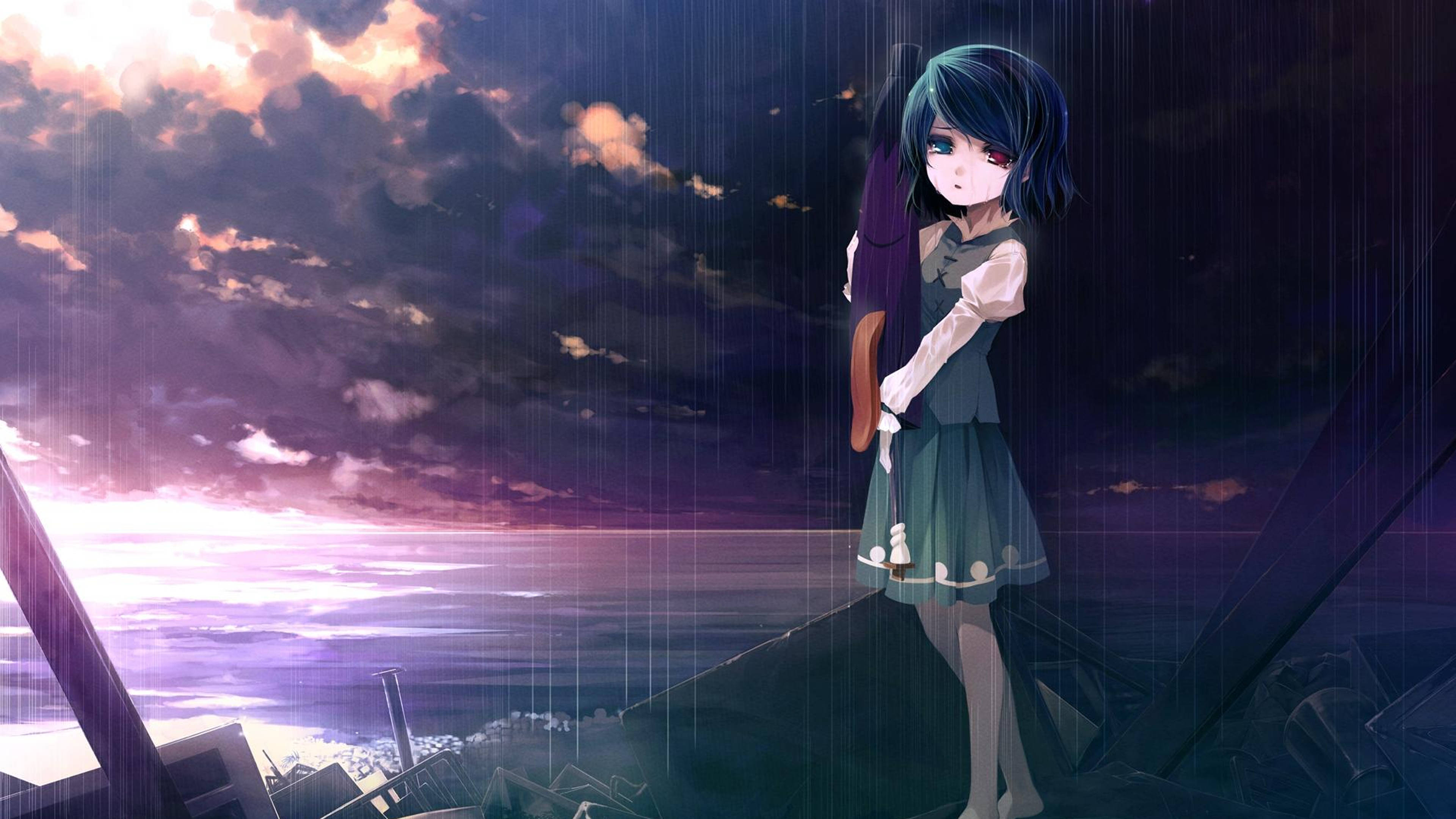 Surullinen Anime 4K Itkevä Punasilmäinen Tyttö Taustakuvat