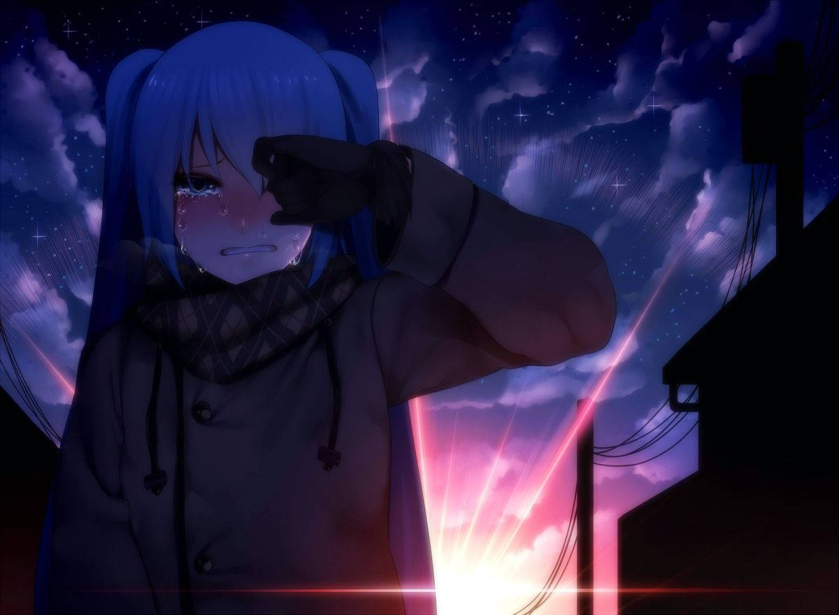 Surullinen anime-tyttö auringonlaskun aikaan Taustakuvat