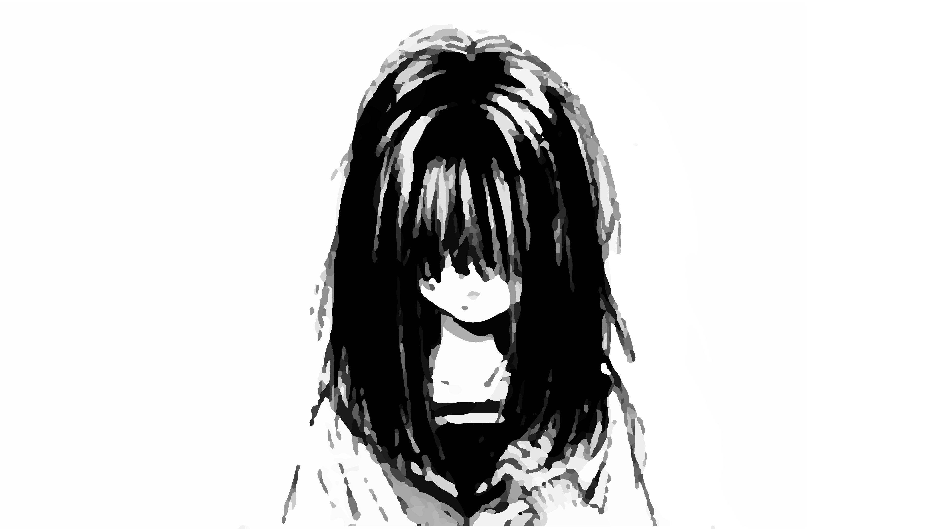 Surullinen anime-tyttö mustavalkoisessa koulupuvussa Taustakuvat
