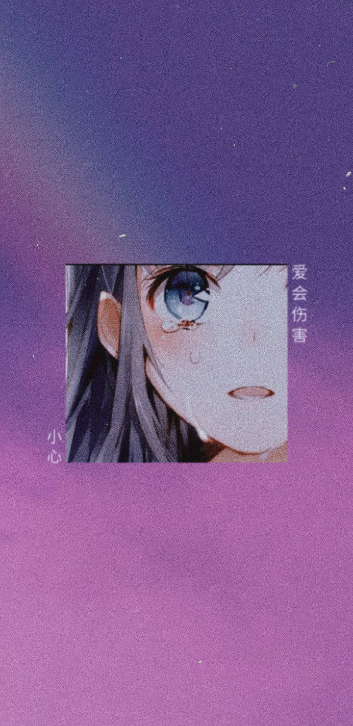 Surullinen estetiikka-anime tyttö violetilla ja vaaleanpunaisella Taustakuvat