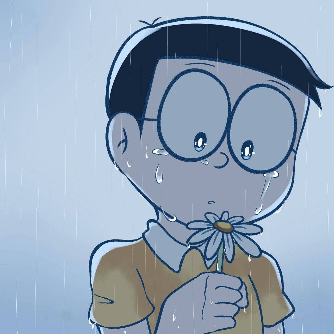 Surullinen Nobita kukka kädessä Doraemon Taustakuvat