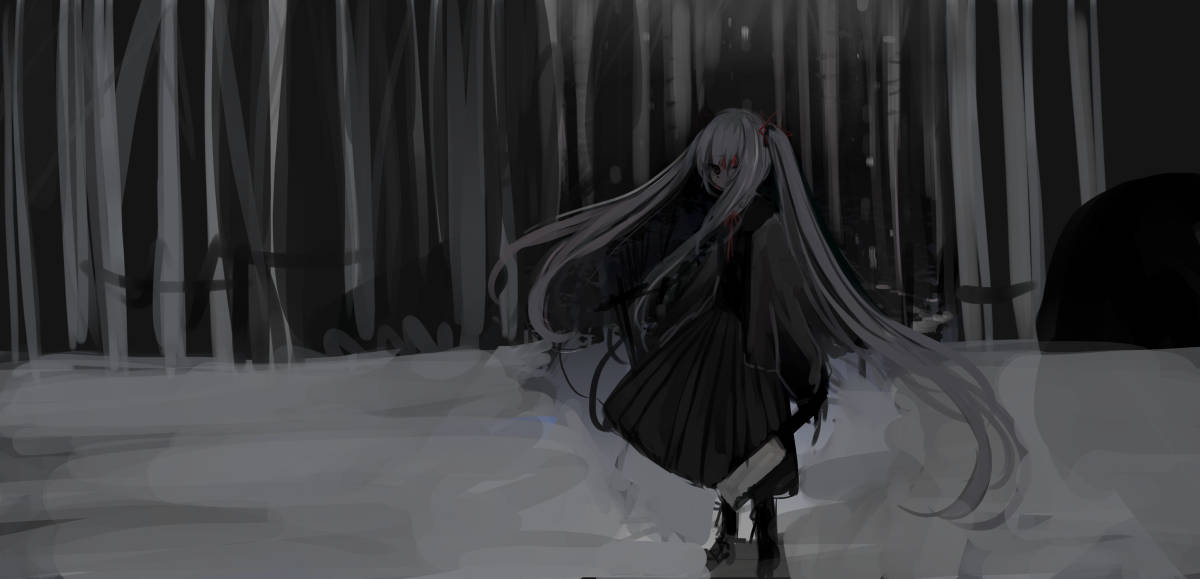 Synkkä animeprofiilikuva mustasta haltiatytöstä Taustakuvat