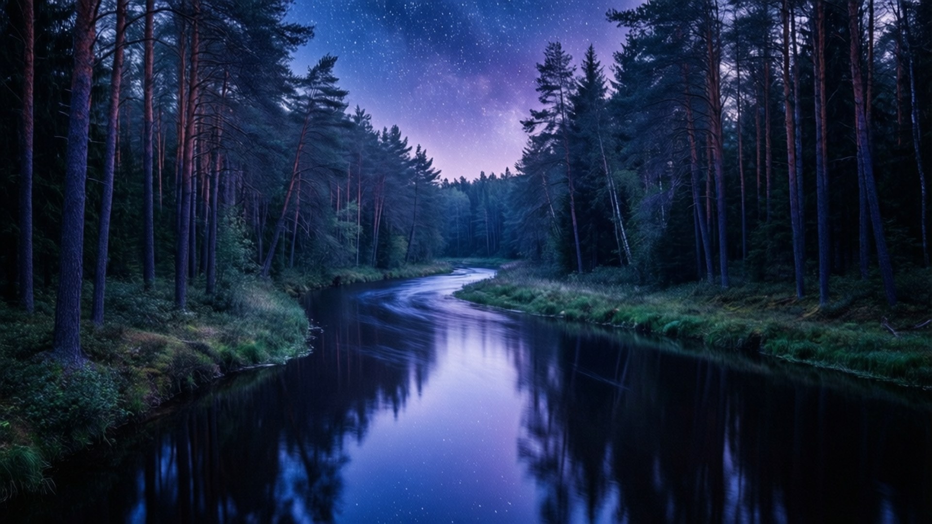 Tähtinen joki pimeän metsän läpi Taustakuvat