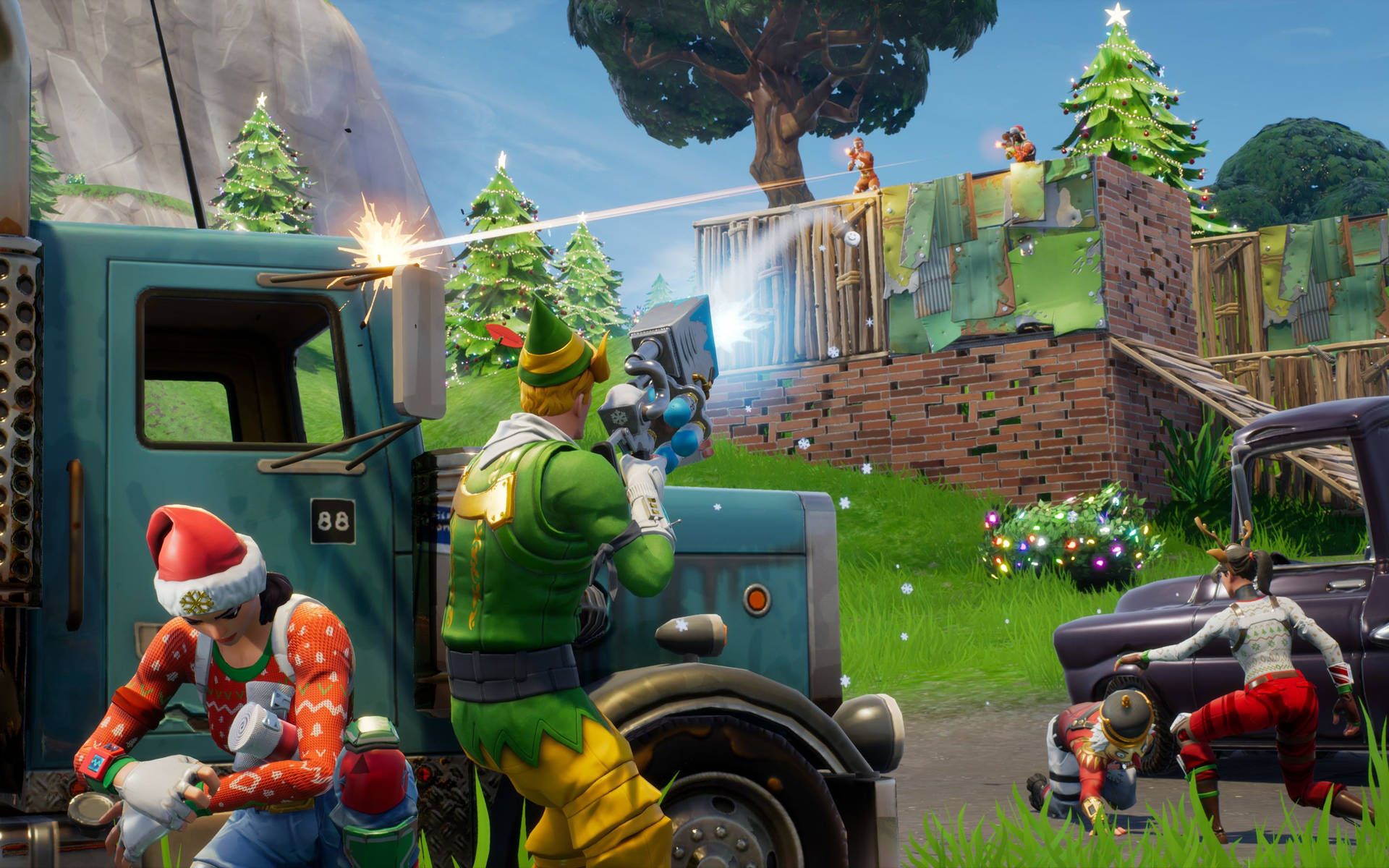 Battle Royale -taustakuva joulukaudella Fortnite-pelistä.