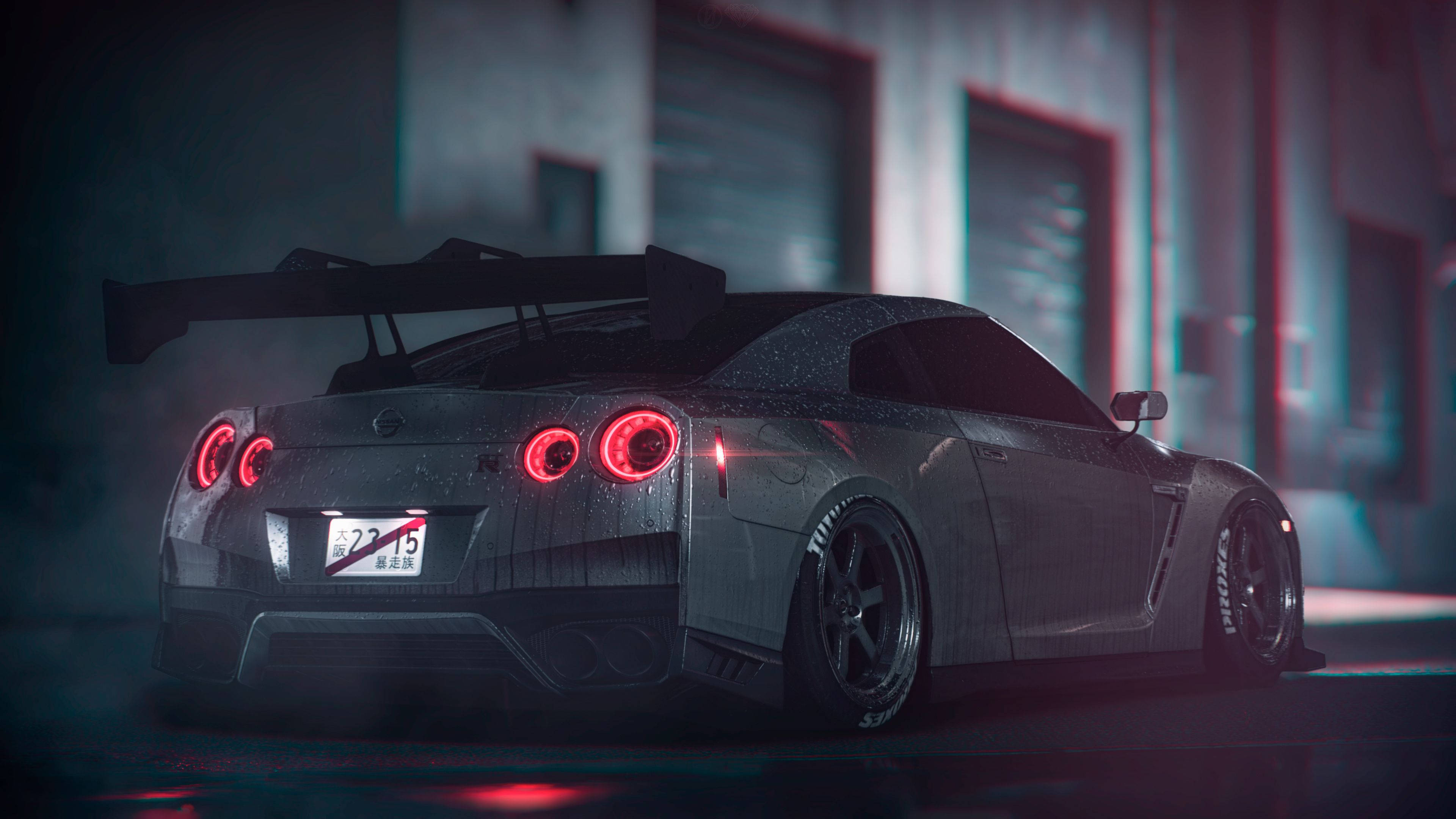 Takavalot päällä harmaa Nissan GT R 4K Taustakuvat