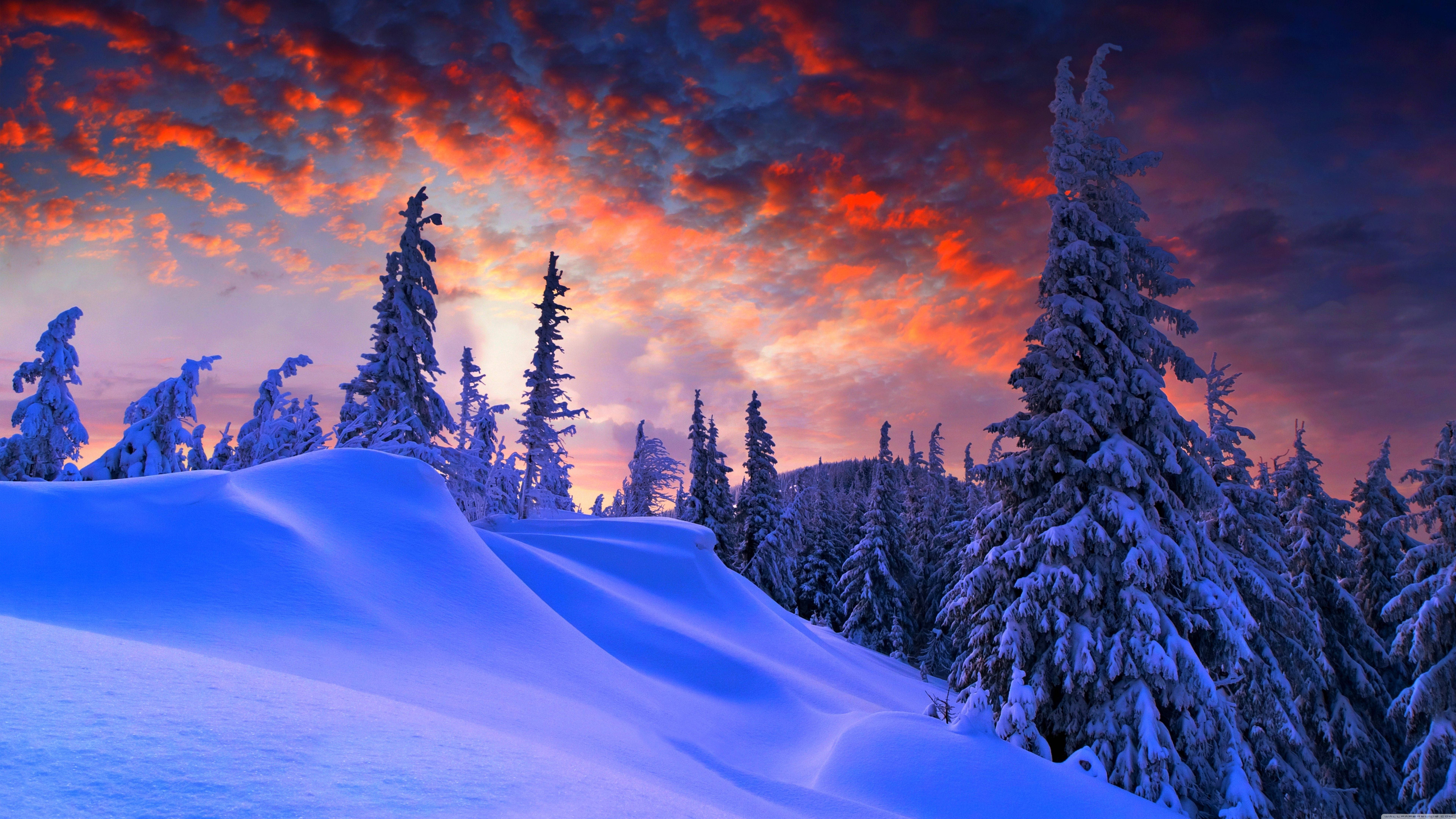 Talvinen auringonlaskumaisema Taustakuvat