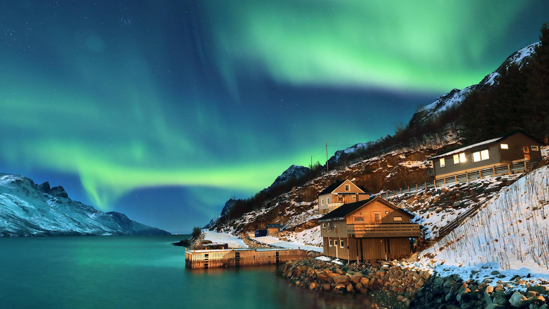 Talvinen Aurora Borealis -mökki Taustakuvat