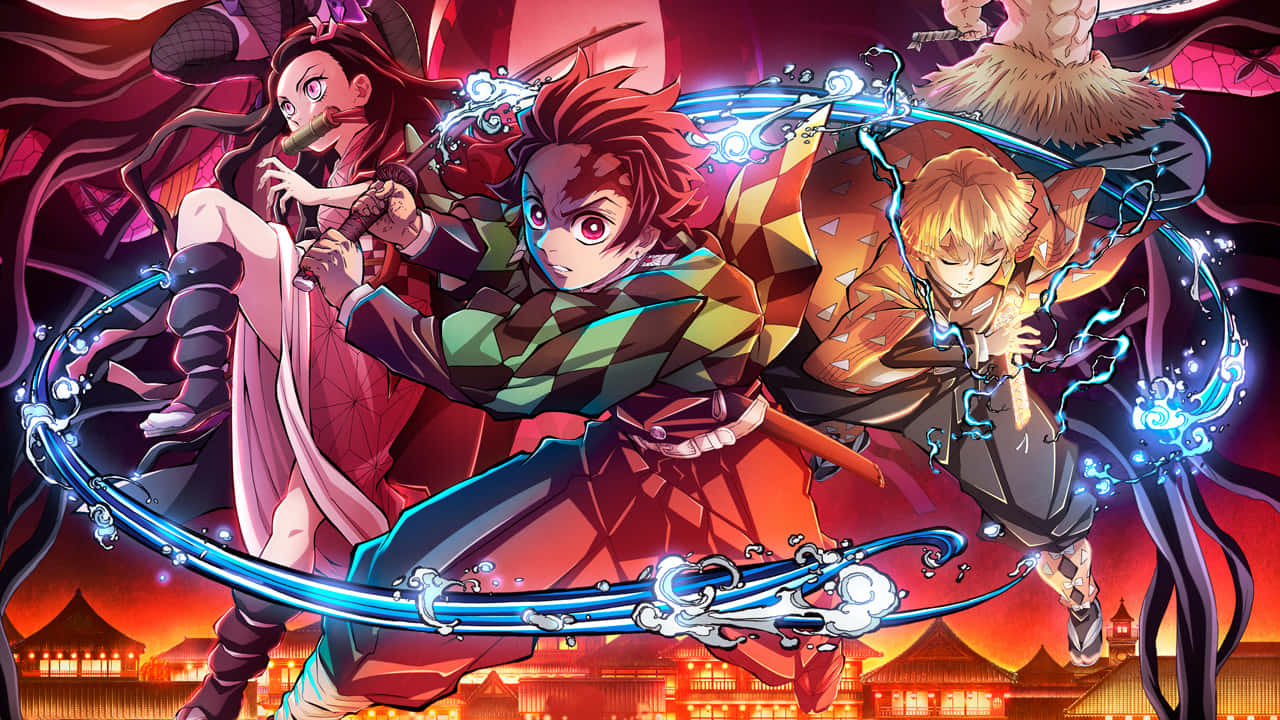 Tanjiro Kamado käyttää Nichirin-miekkaa tappaakseen demoneja Demon Slayer: Kimetsu no Yaiba -sarjassa Taustakuvat