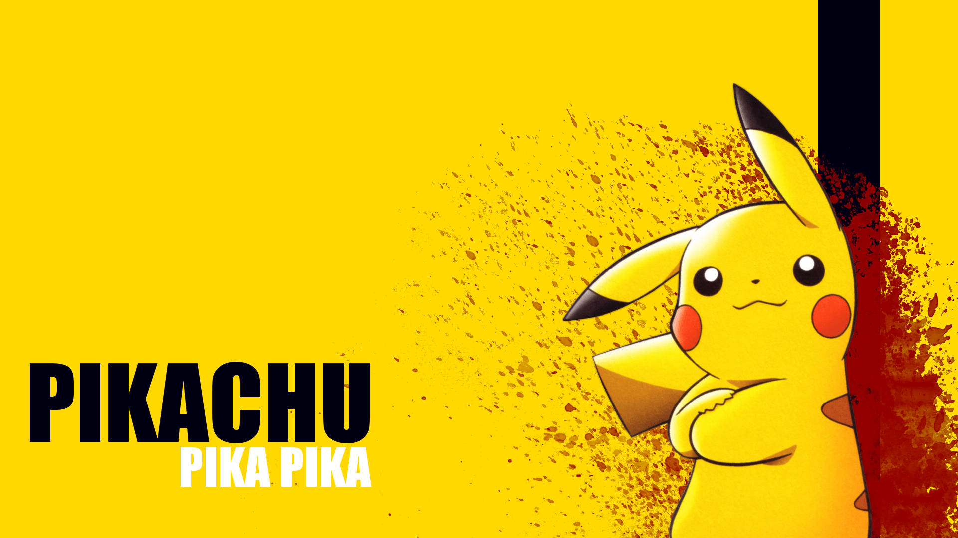 Taustakuva Pikachusta veriroiskeineen ja tunnuslauseella Pika Pika.