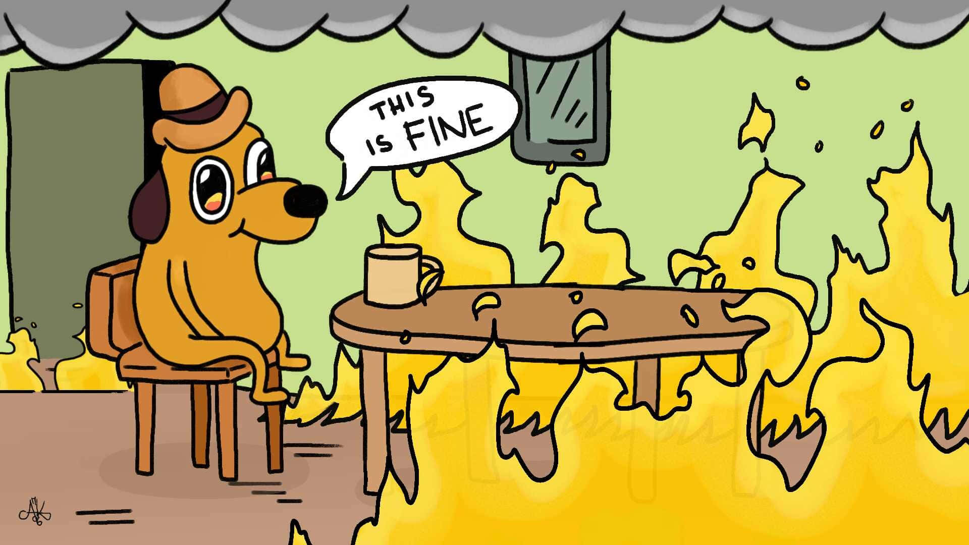 This Is Fine -meemi palavan keittiön kanssa Taustakuvat