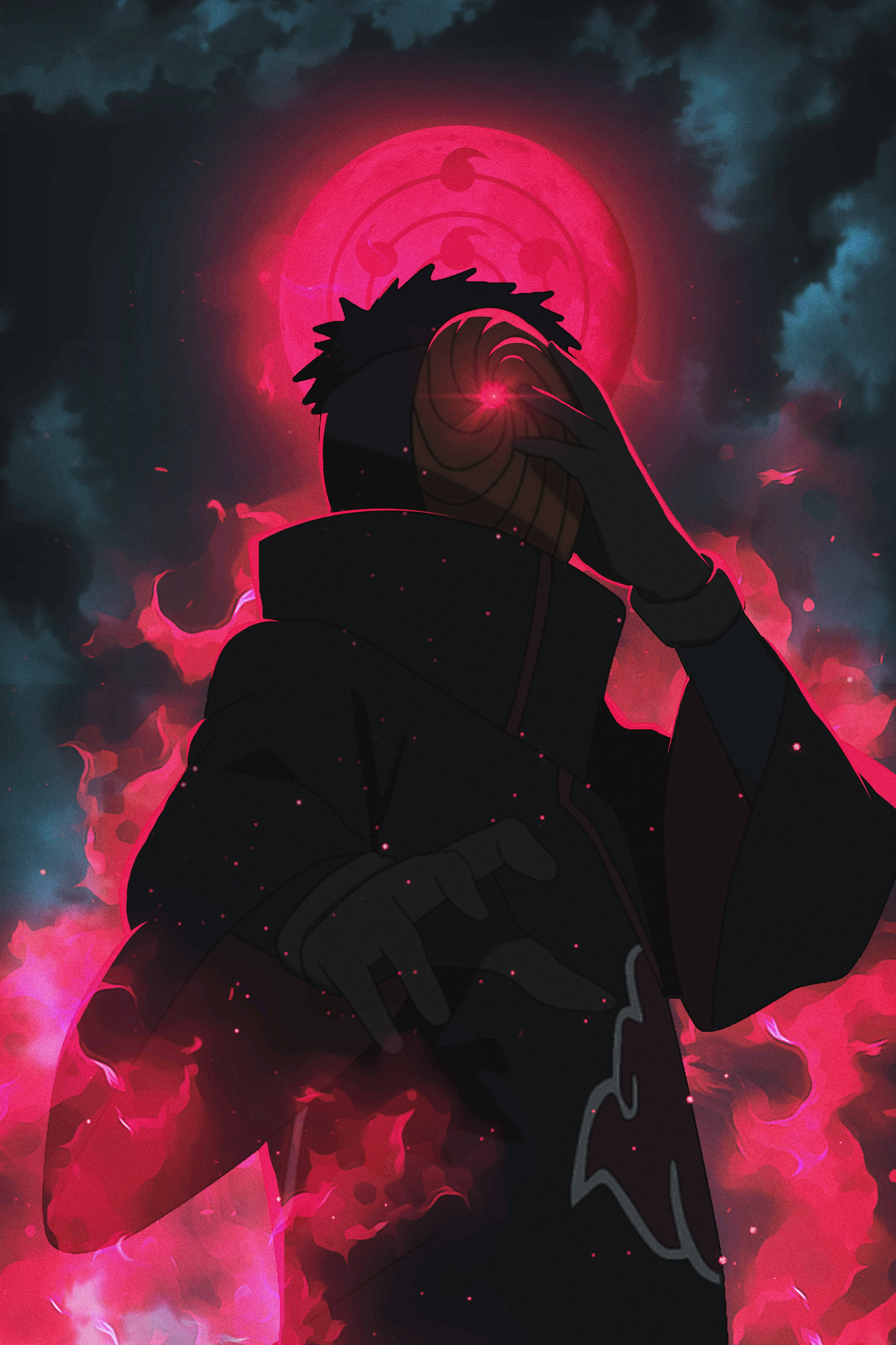 Tobi Naruto Punainen Esteettinen Chakra Ja Kuu Taustakuvat