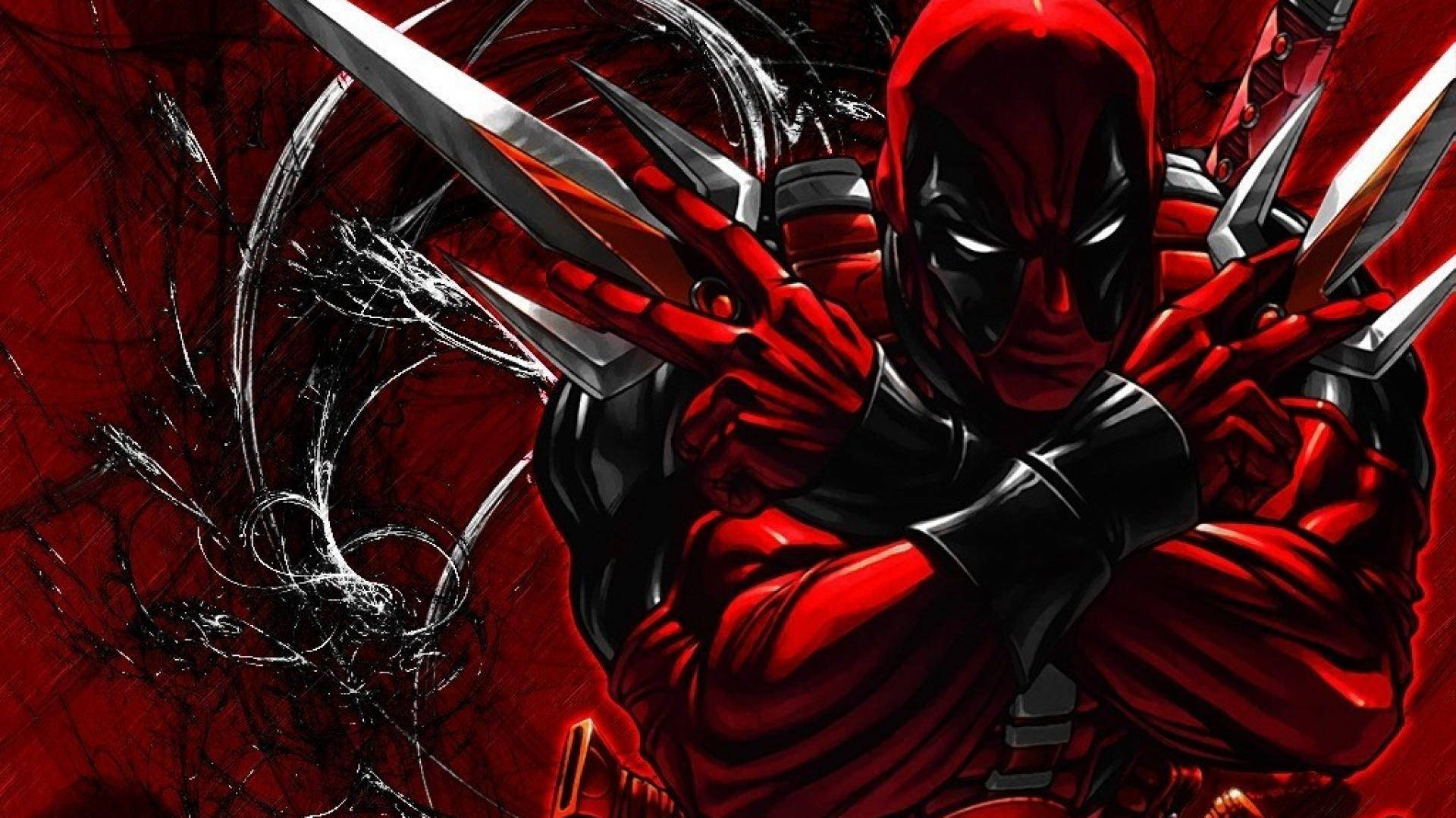 Toimintaa täynnä oleva Deadpool Marvel-muotokuva Taustakuvat
