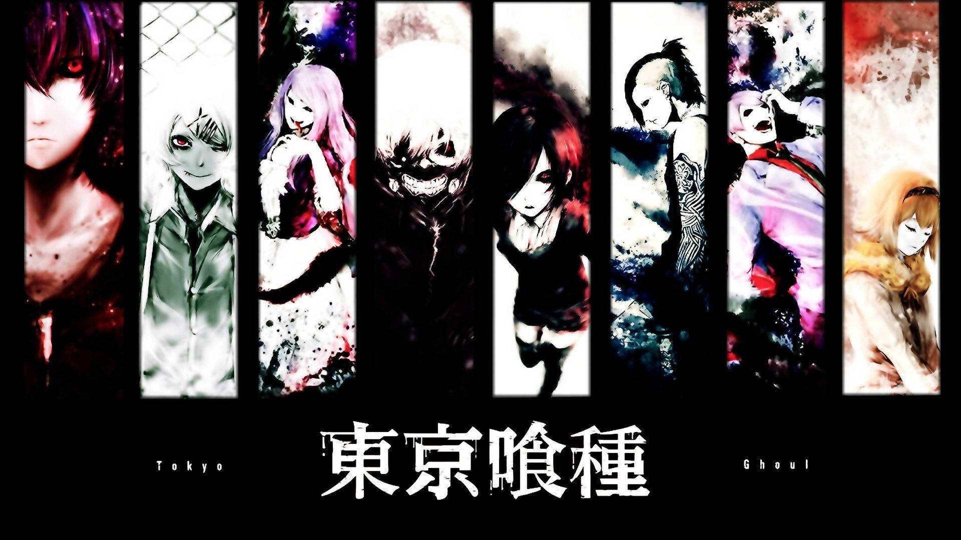 Tokyo Ghoul -hahmot japanilaisella tekstillä Taustakuvat