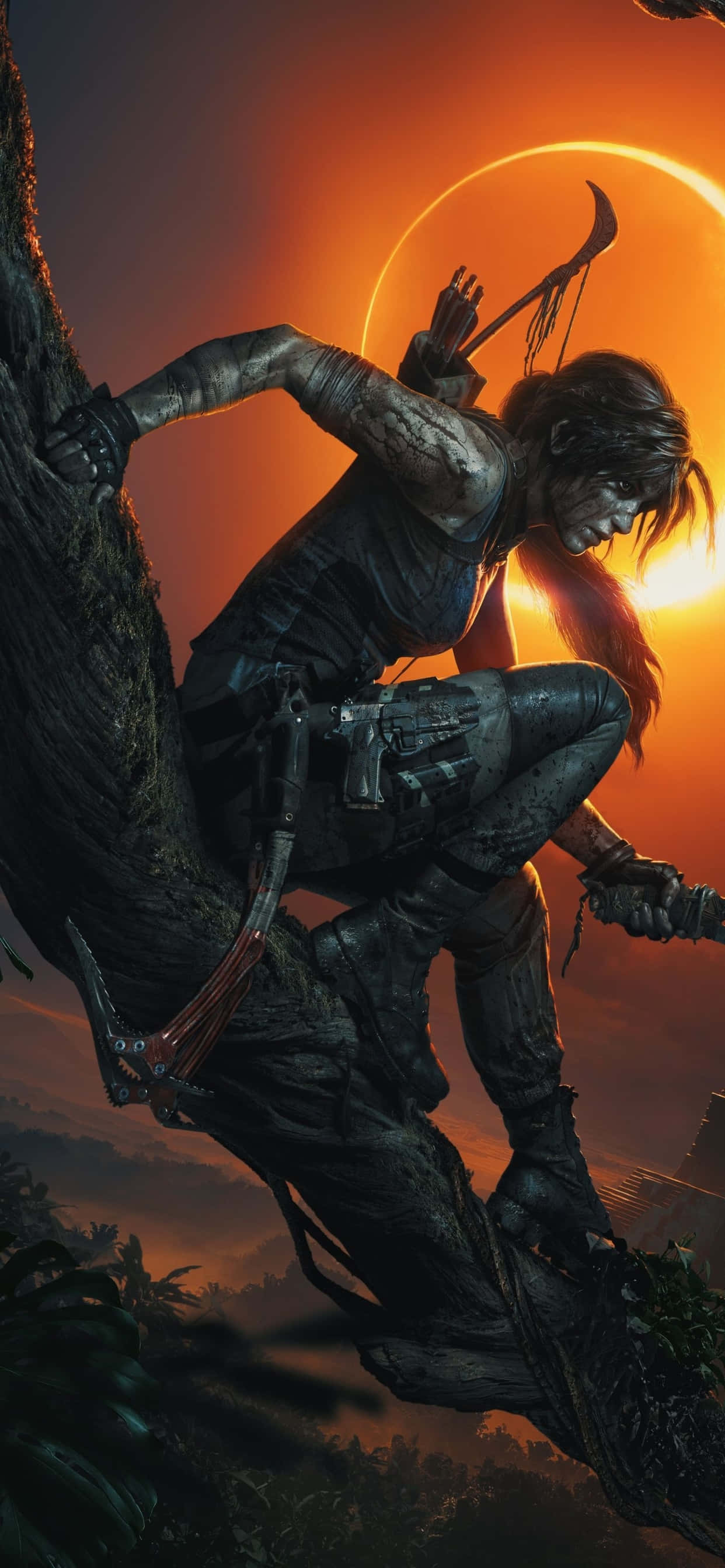 tomb raider on metsässä, aurinko hänen takanaan Taustakuvat