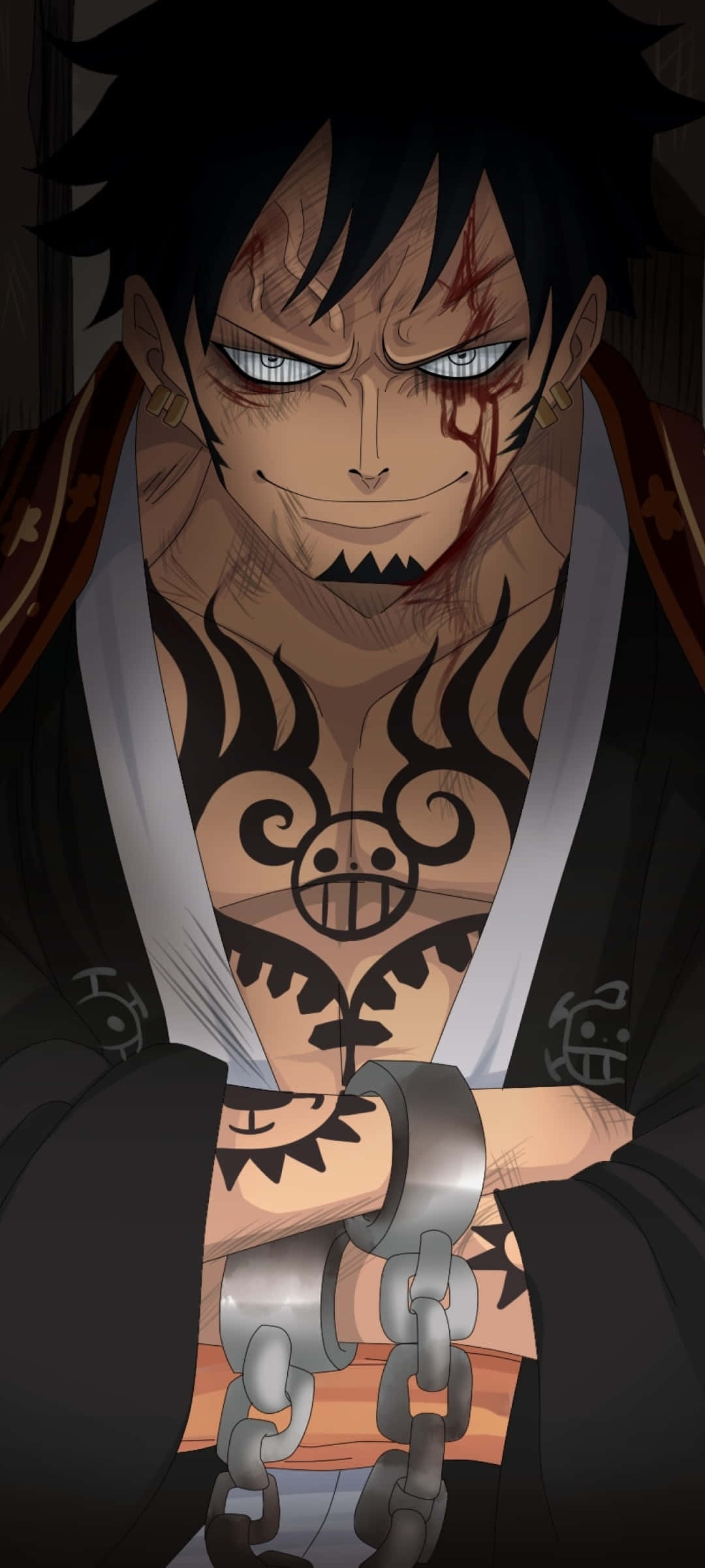 Trafalgar Law käyttää demonihedelmän voimiaan. Taustakuvat