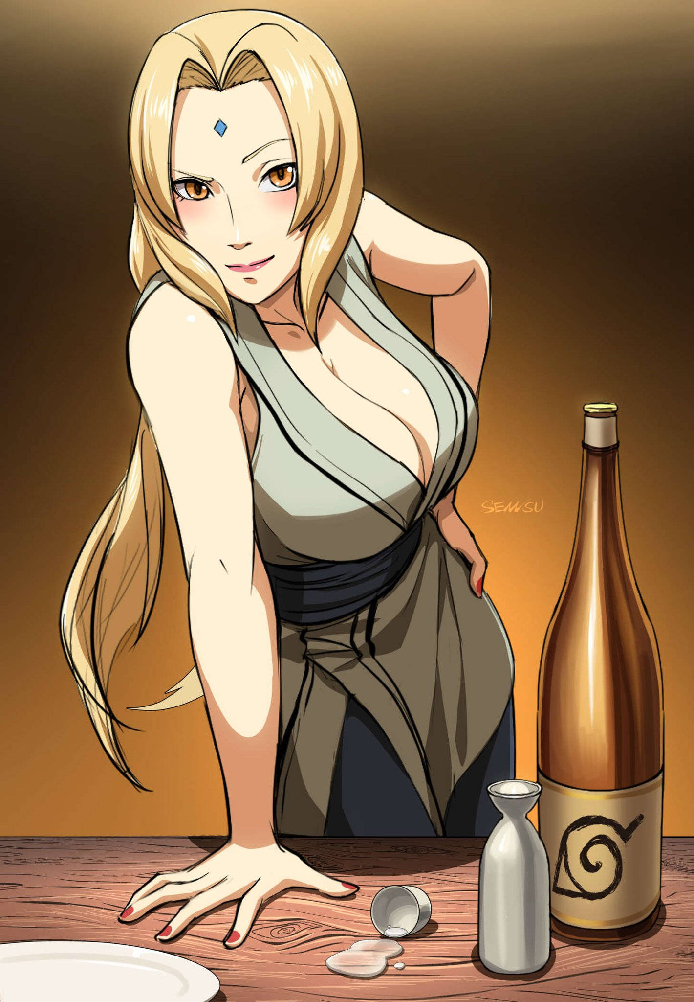 Tsunade alkoholipullon kanssa Taustakuvat