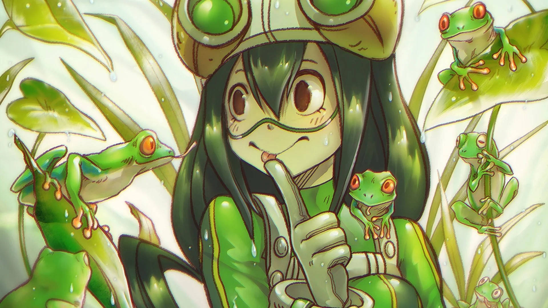 Tsuyu Asui söpöjen sammakoiden kanssa Taustakuvat