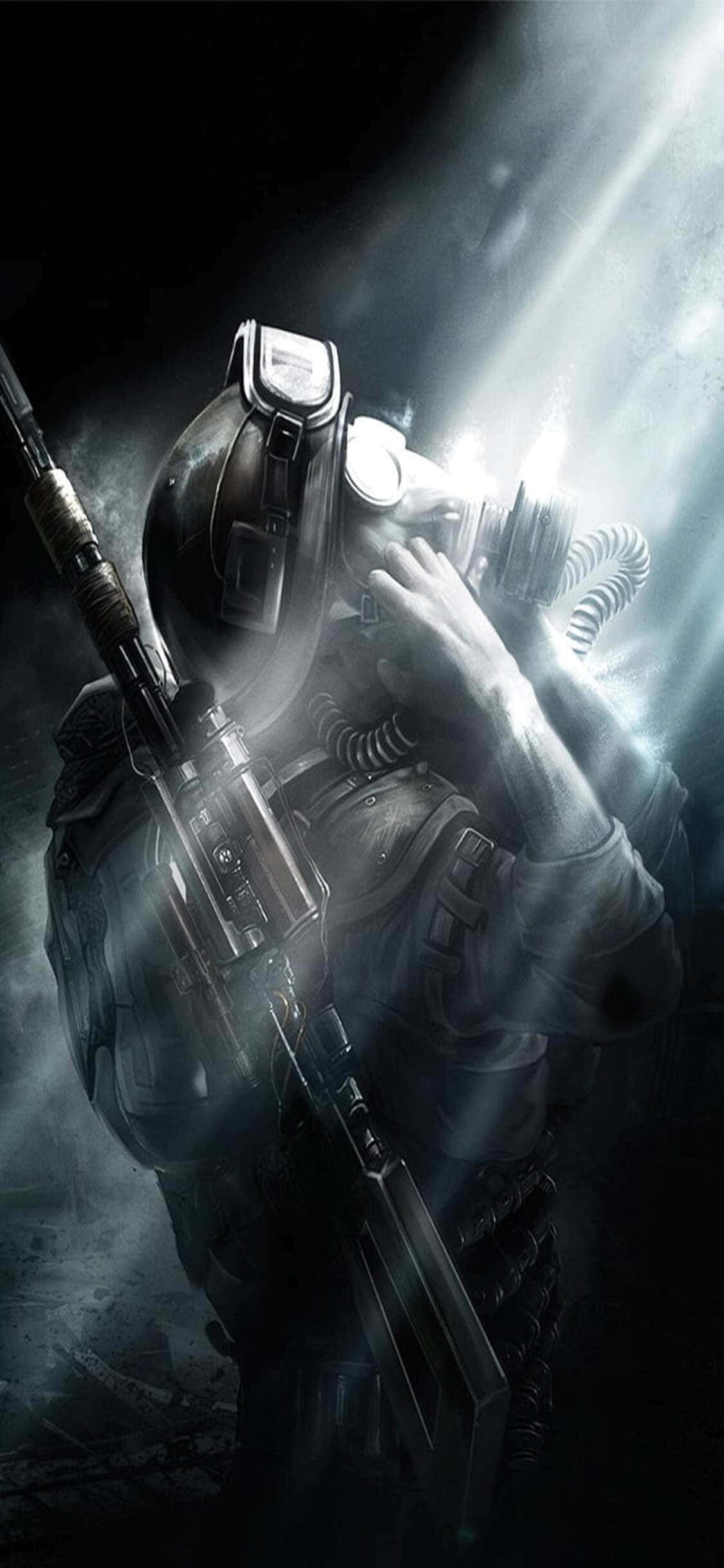 Kirkkaaseen valoon tuijottaminen iPhone X Metro Last Light -taustakuva Taustakuvat