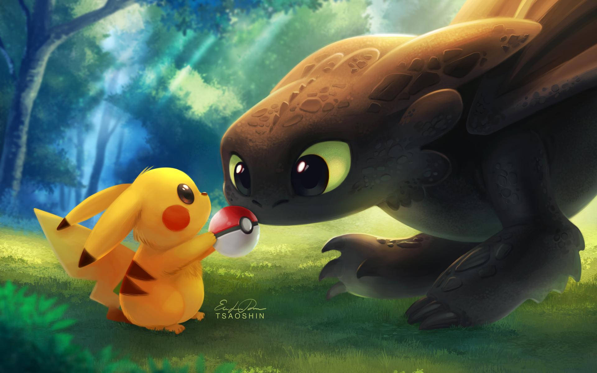 Tukea kahdelle todelliselle legendalle – Pikachulle ja Toothlessille Taustakuvat