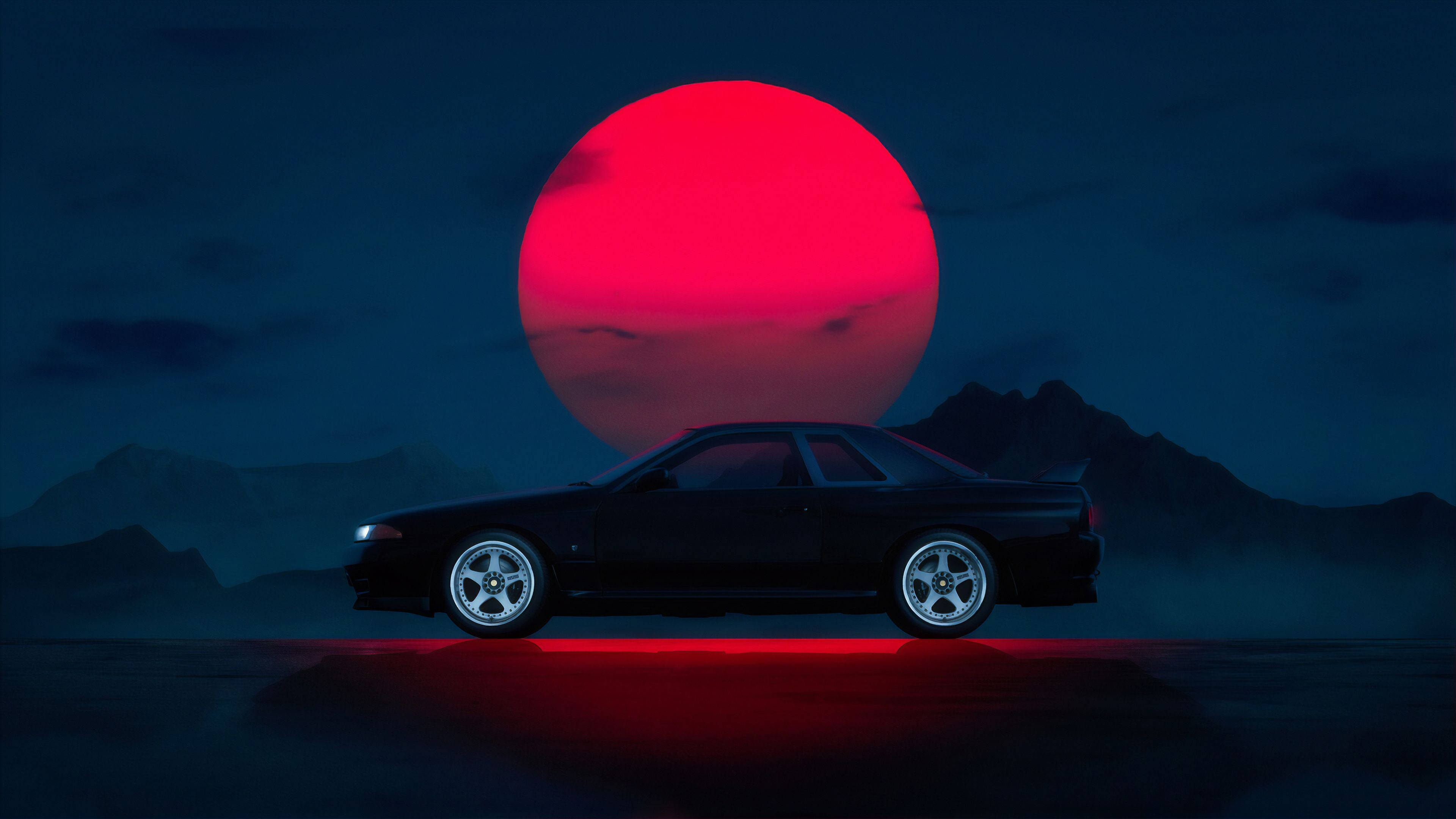 Tumma JDM-auto punaisen auringon kanssa Taustakuvat