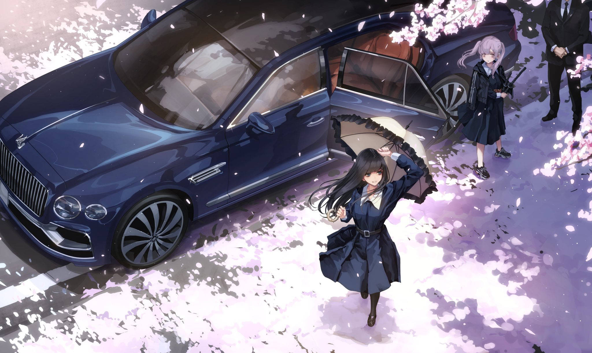 Tummansininen ylellinen anime-auto Taustakuvat