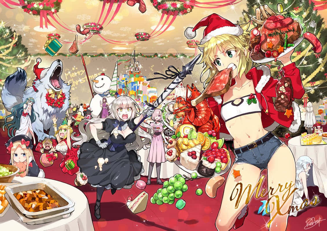 Tunne joulun ilo ja lämpö tämän juhlavan animejoulukuvan myötä. Taustakuvat