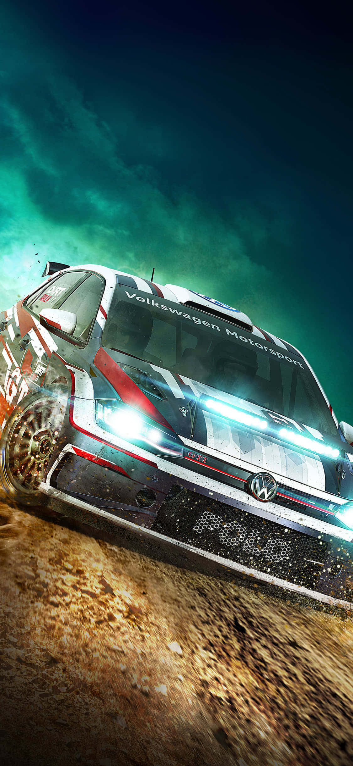 Tunne vauhdin hurma ratin takana Dirt Rally -pelissä iPhone Xs:llä Taustakuvat