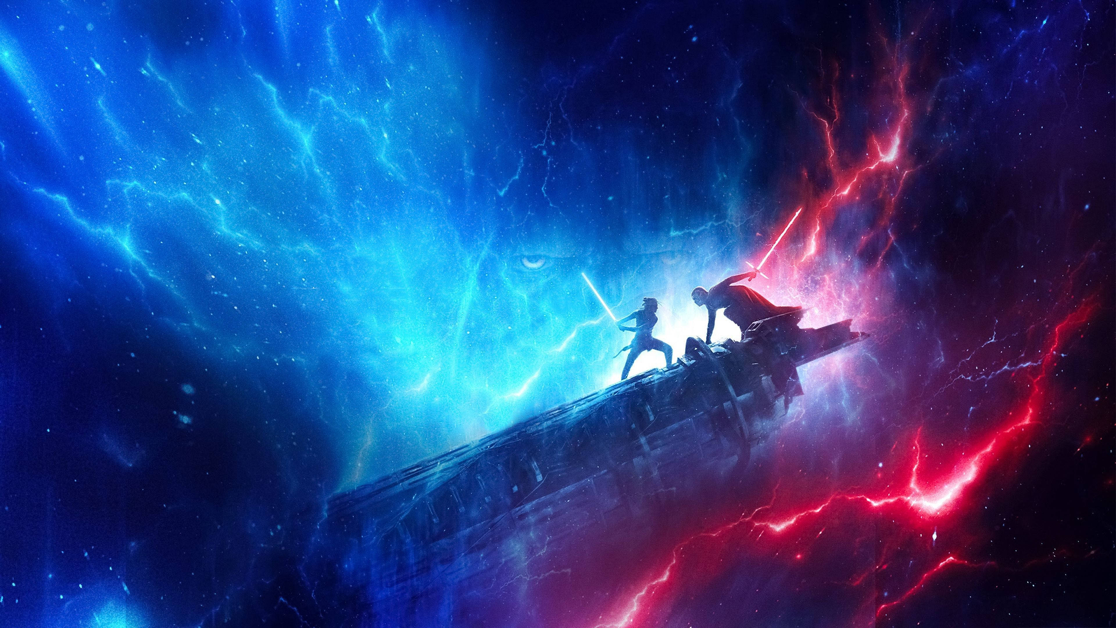 TV 4K Star Wars Rey Kylo Ren Sininen Ja Punainen Taustakuvat