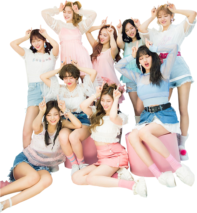 Twice Kpop-ryhmä Poseeraa Iloisissa Asuissa Taustakuvat
