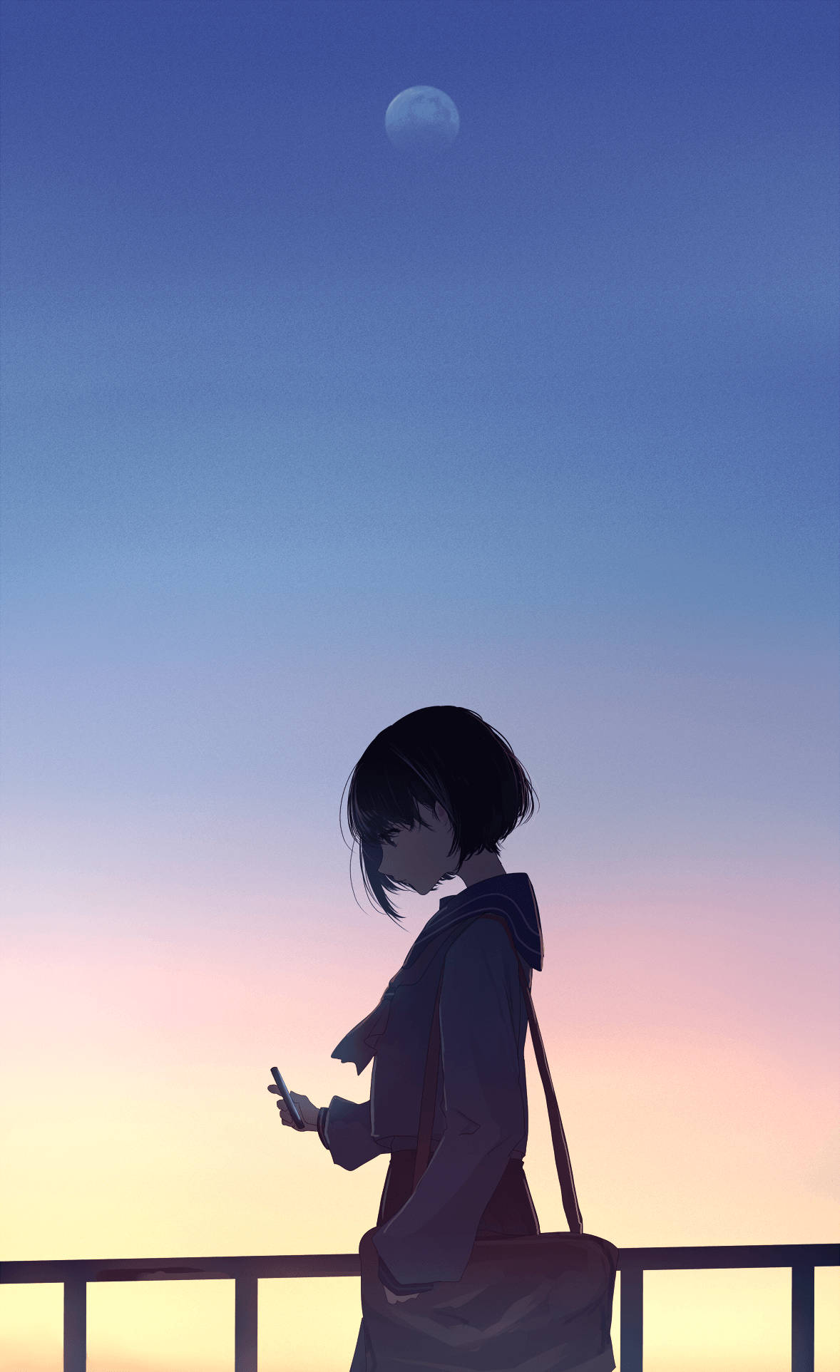 Tyttö kuun kanssa anime-estetiikka auringonlasku Taustakuvat