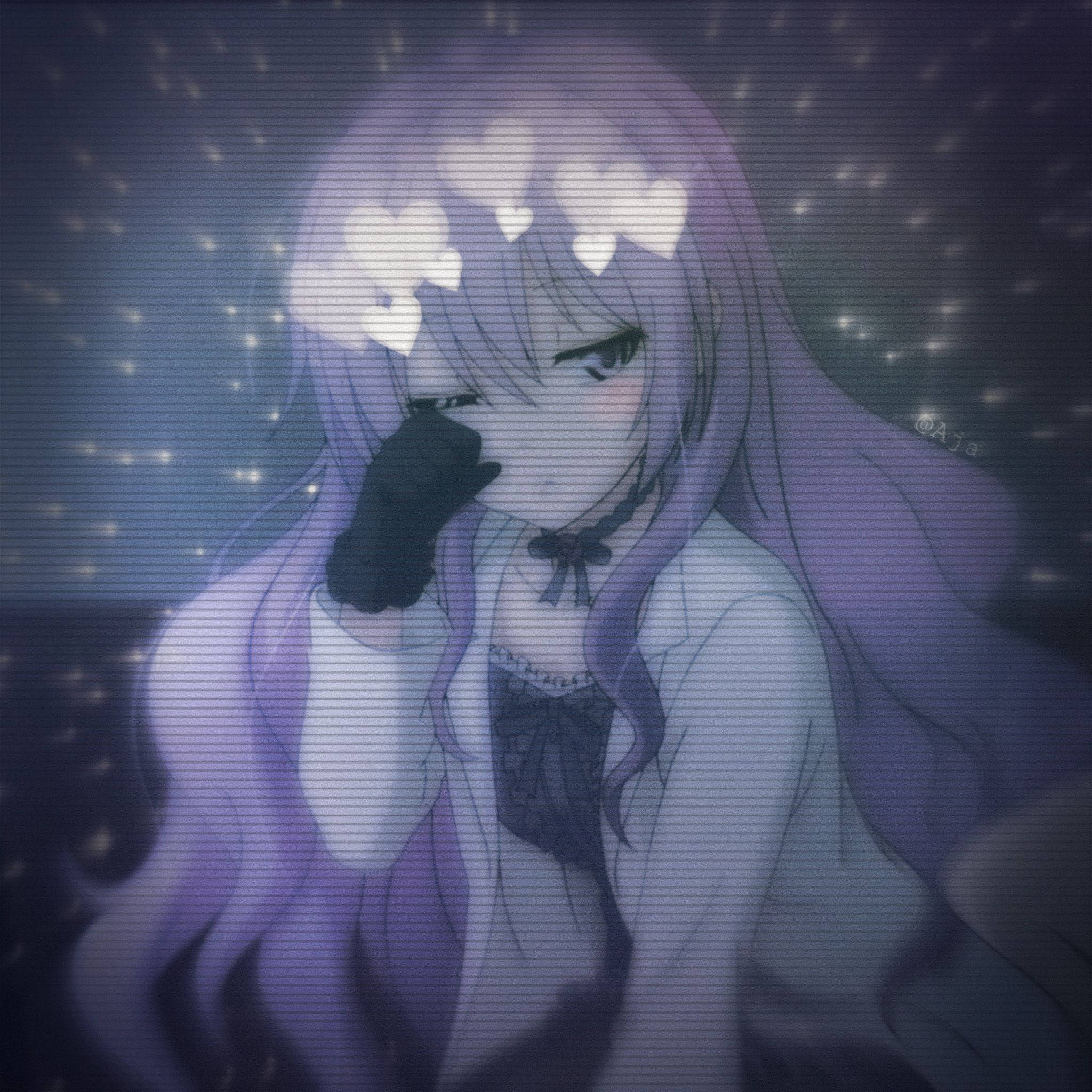 Tyttö violetilla tukalla synkkä anime-profiilikuva Taustakuvat