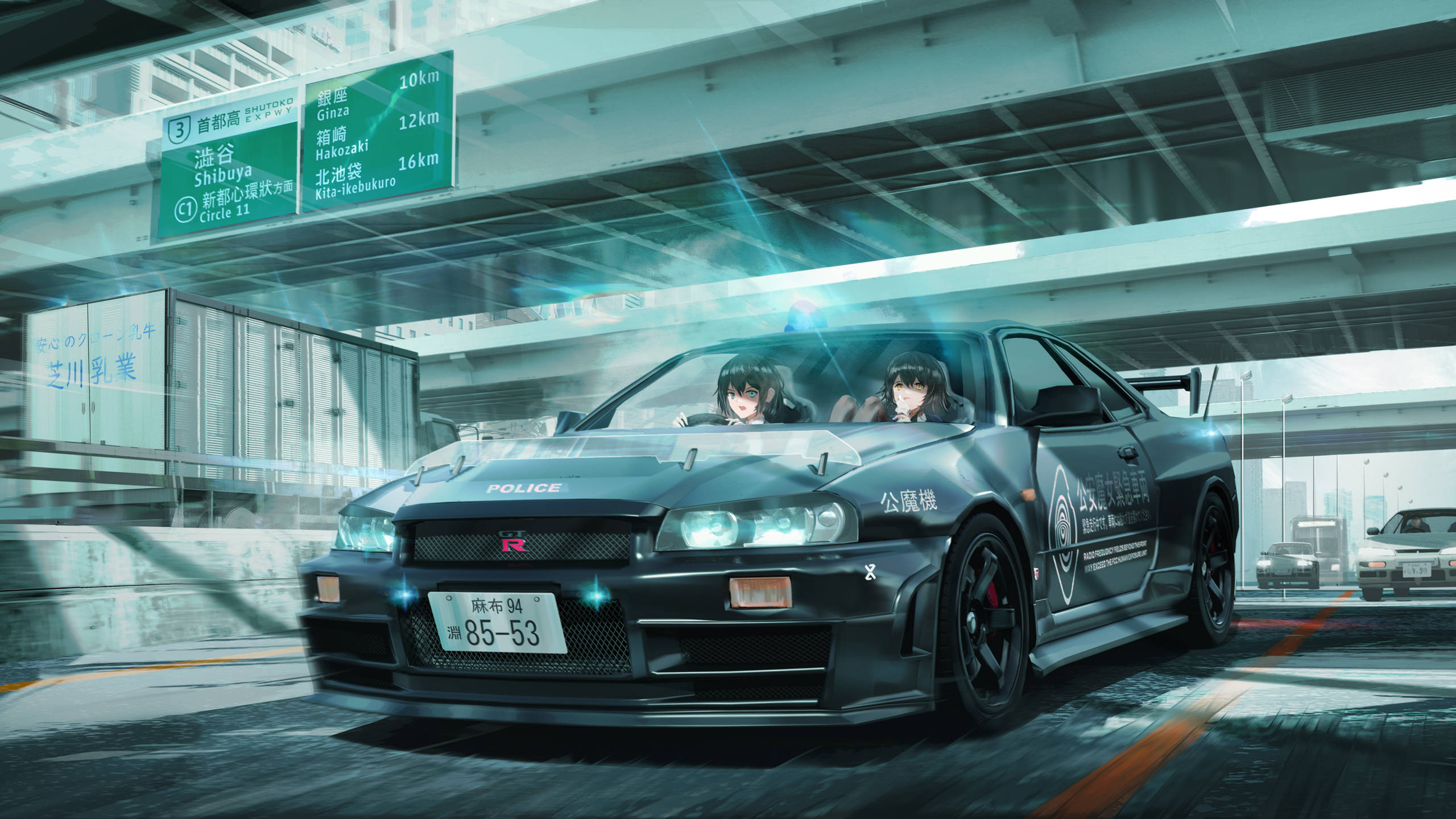 Tyttöjä autossa anime Taustakuvat