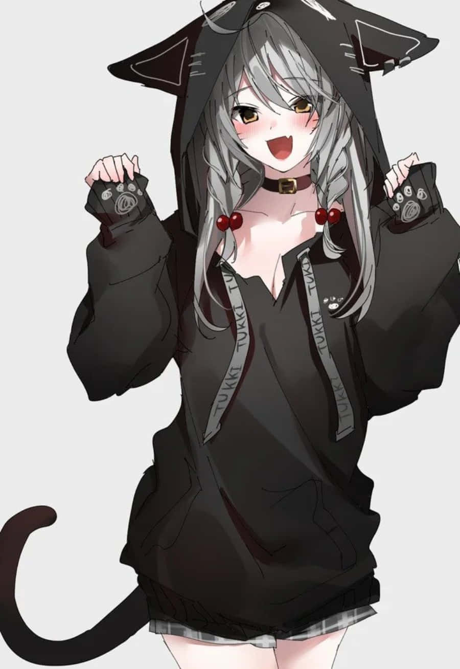 Tyylikäs anime-tyttö vetää päälleen suloisen hupparin Taustakuvat