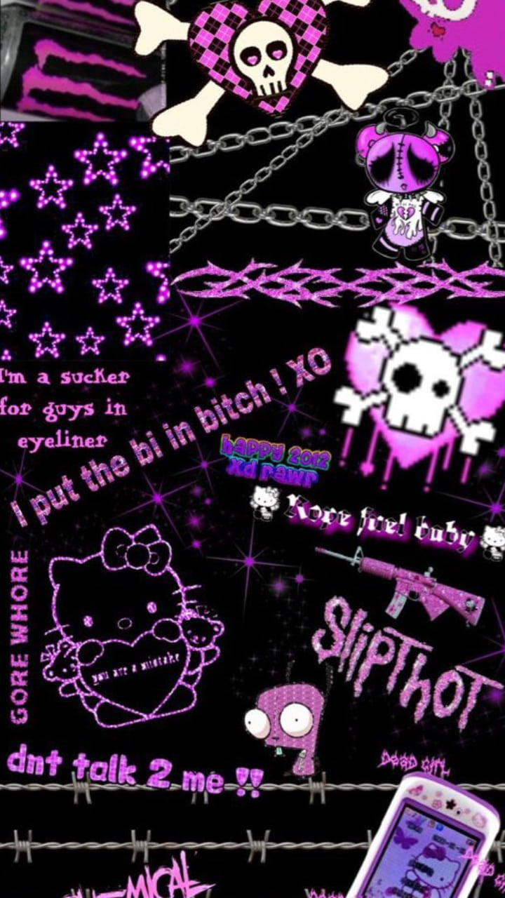 Tyylikäs musta ja violetti Hello Kitty -kollaasi Taustakuvat