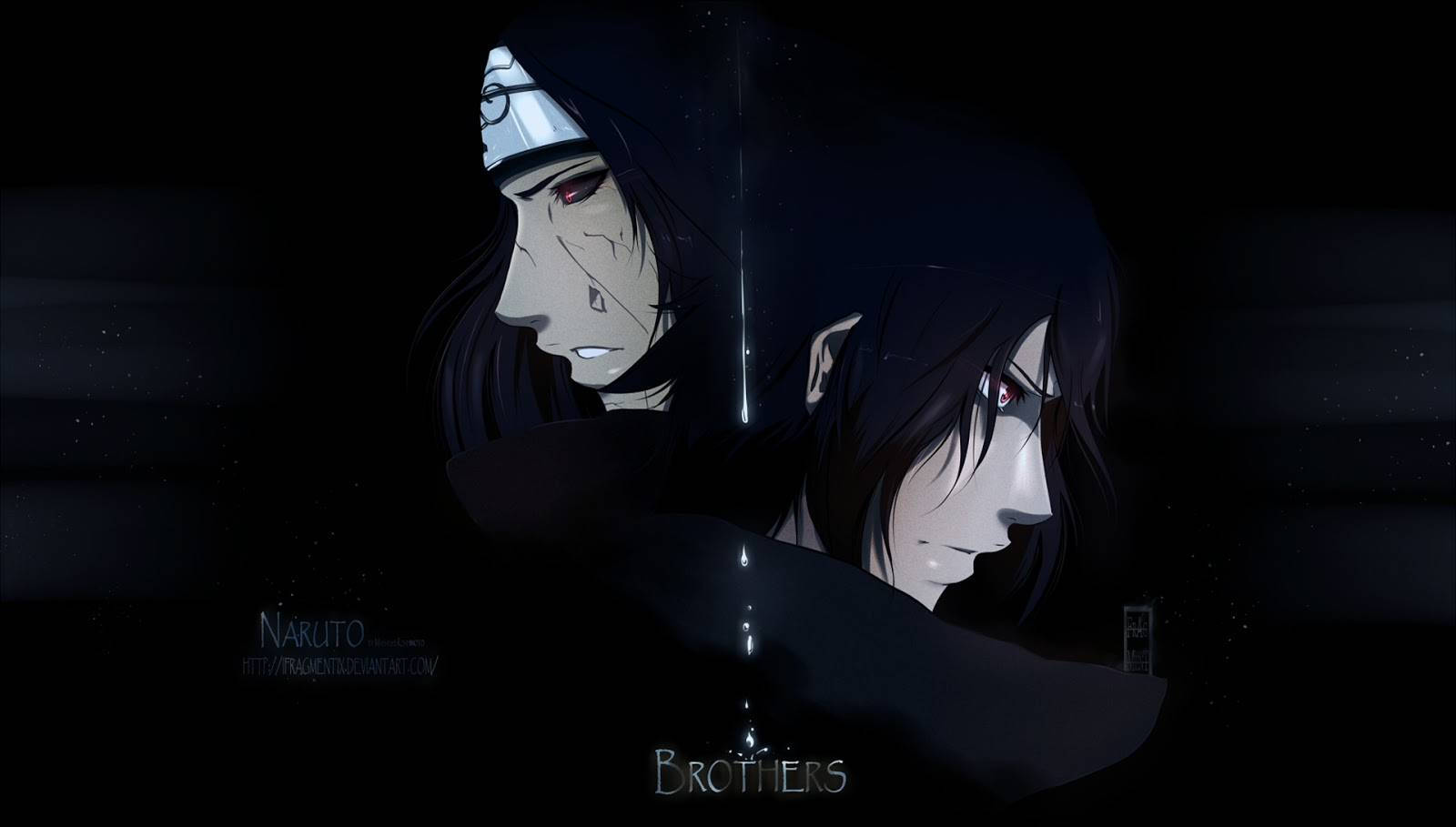 Musta taustakuva Sasuesta ja Itachi Uchihasta.