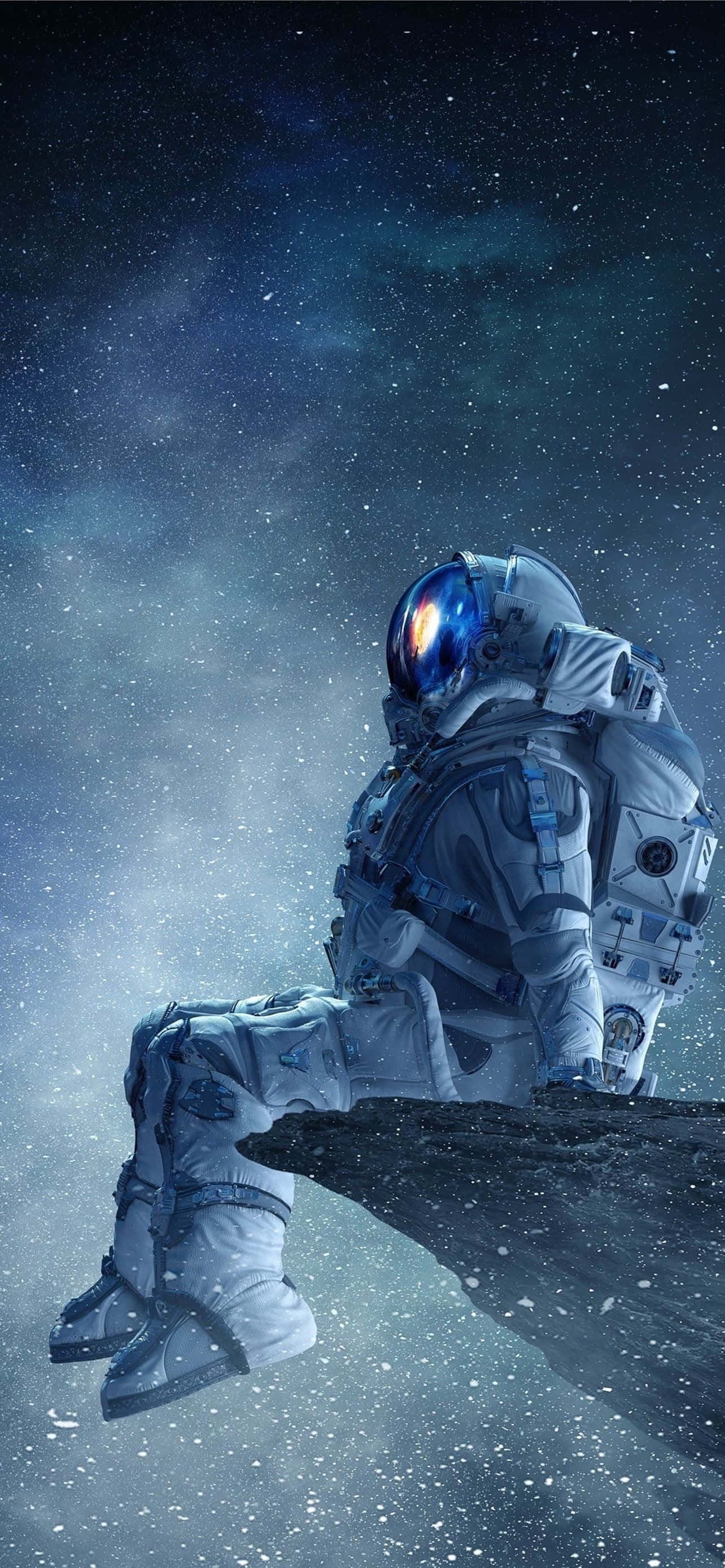 Ulkoavaruuden kallio astronautilla iPhone Taustakuvat