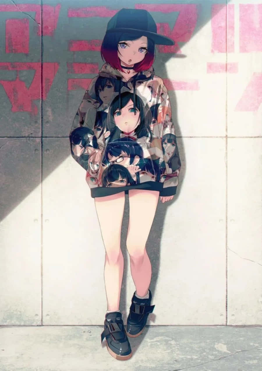 Upea anime-tyttö tyylikkäässä hupparissa Taustakuvat