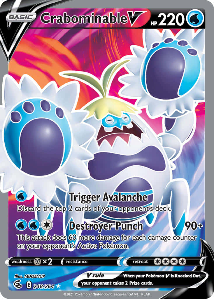 Upea Crabominable Pokémon-kortti punaista ja sinistä taustaa vasten Taustakuvat