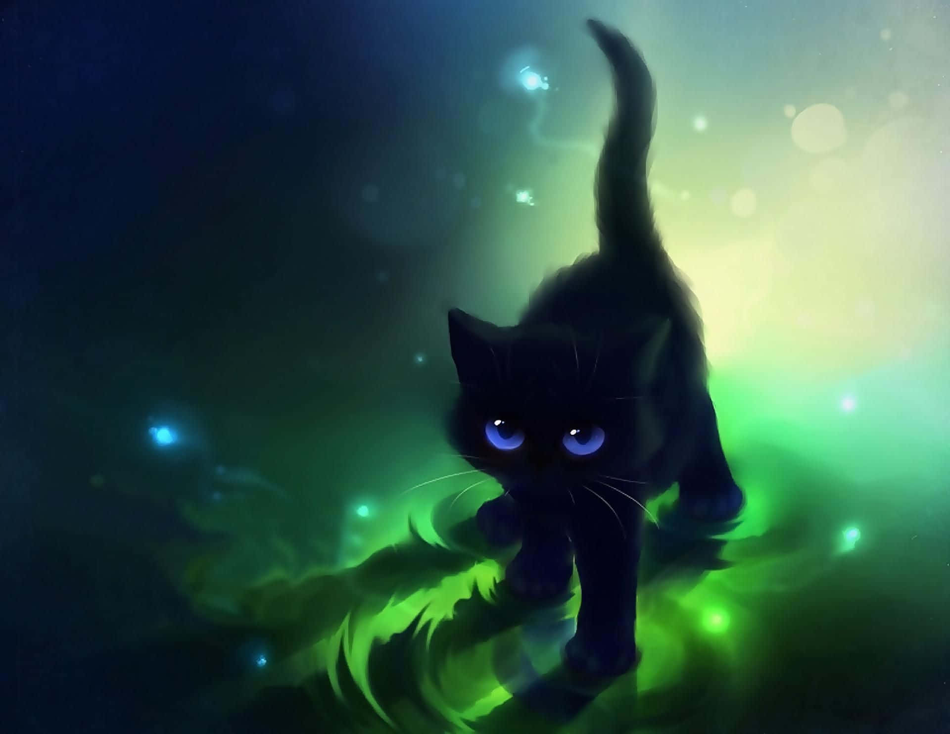 Utelias animekissa hyppää ilmaan Taustakuvat