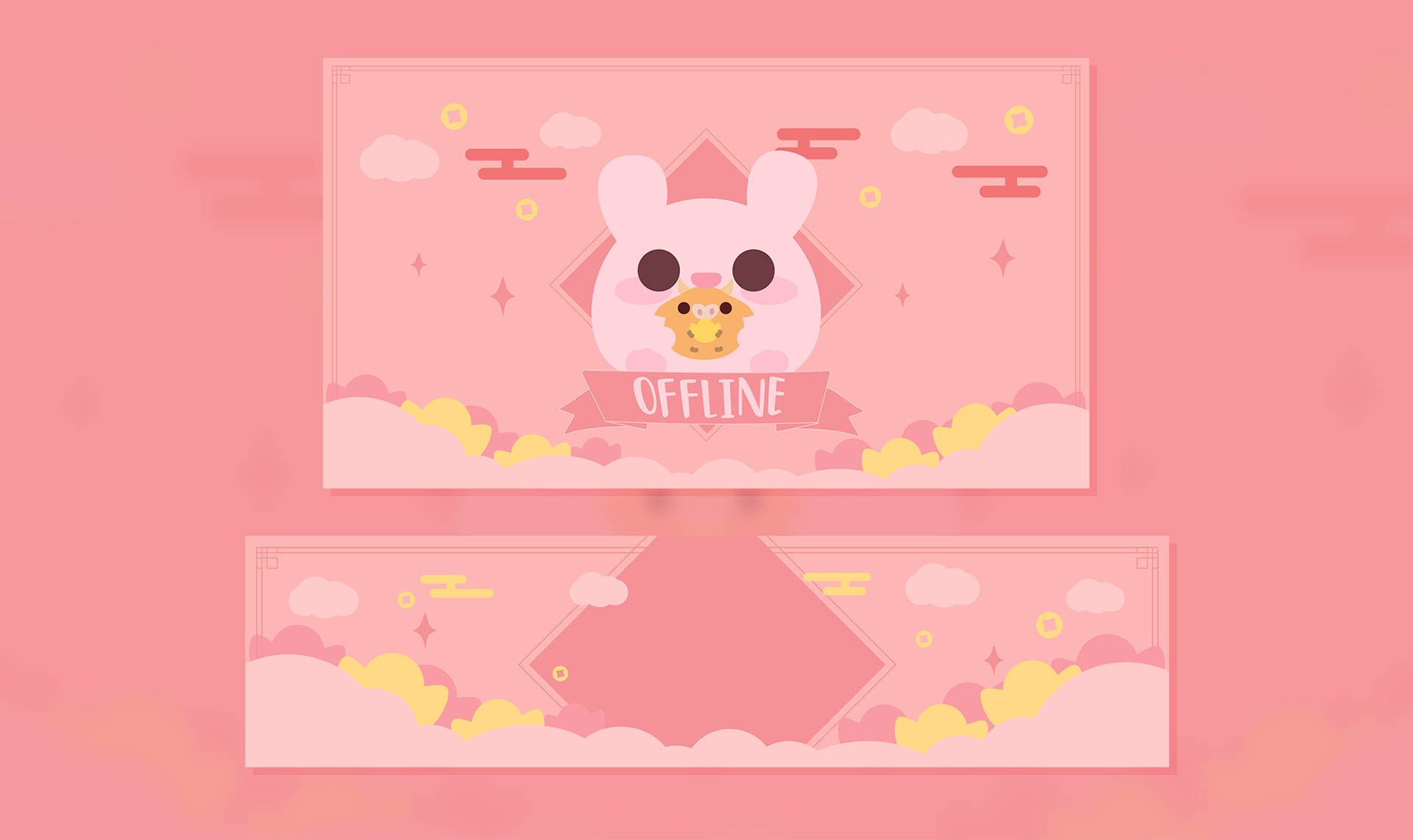 Vaaleanpunainen kawaii-kani Twitch-striimin design Taustakuvat