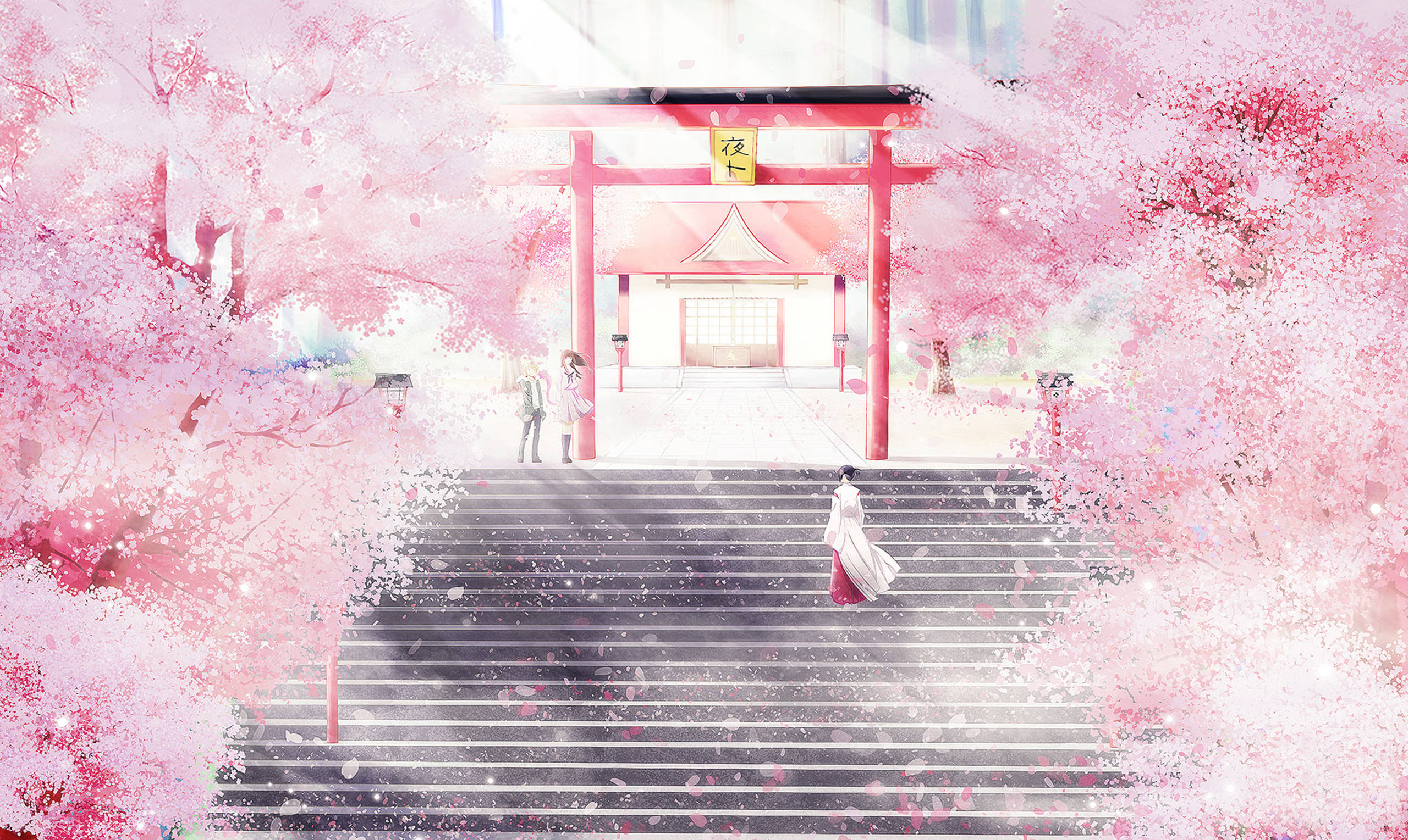 Vaaleanpunainen anime-estetiikka Noragami-temppeli Taustakuvat