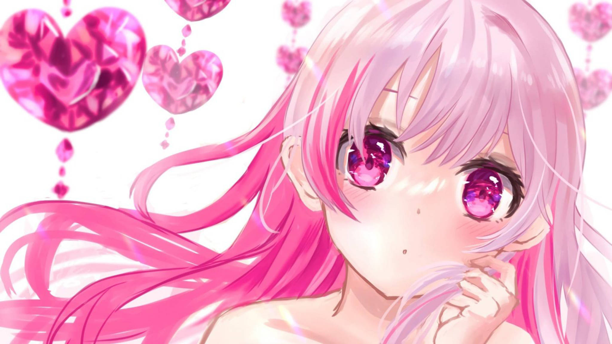 Vaaleanpunainen anime-estetiikka tyttö sydämet Taustakuvat