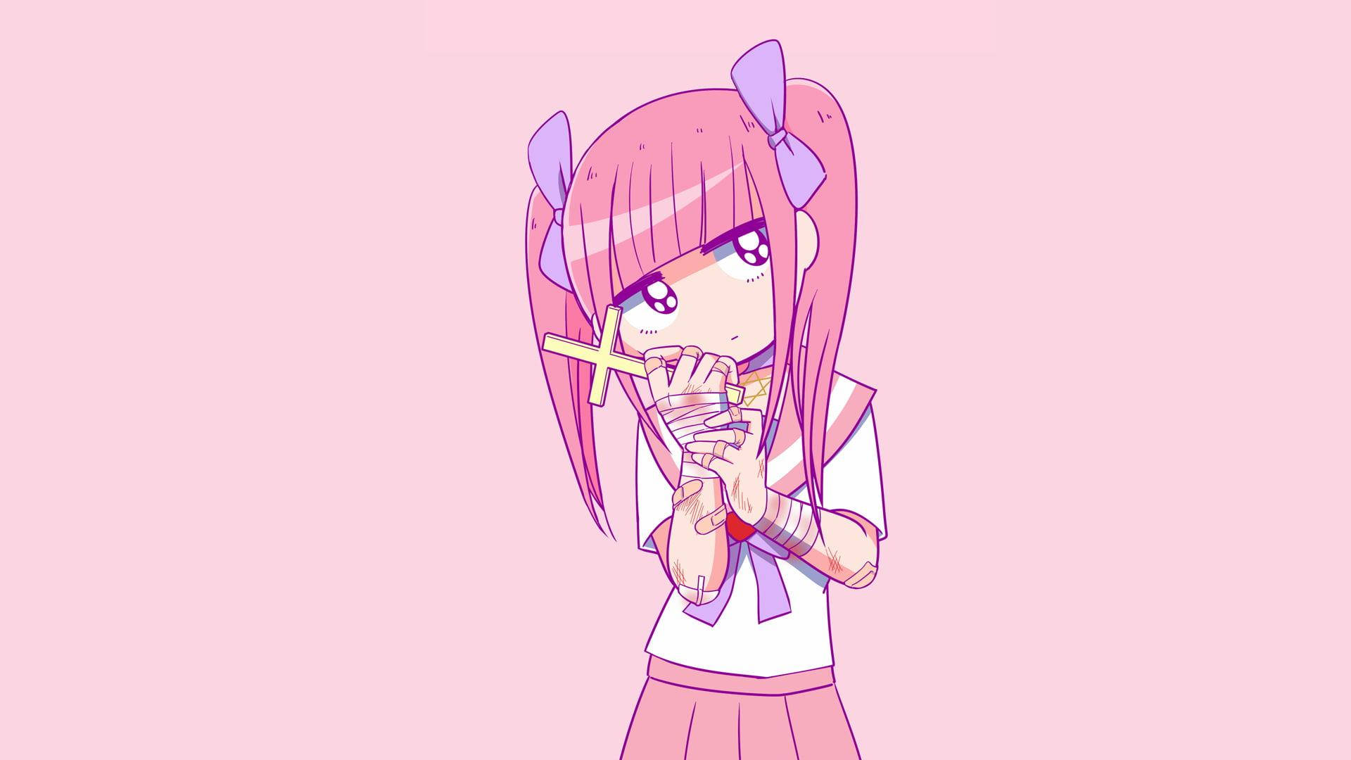 Vaaleanpunainen anime-estetiikka Menhera-Chan Taustakuvat