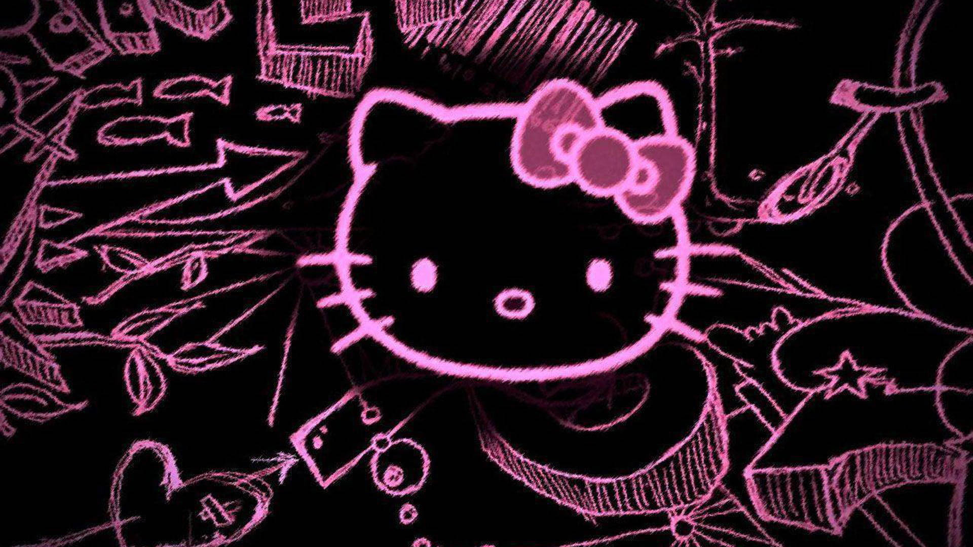 Vaaleanpunainen ja musta Hello Kitty -doodle Taustakuvat