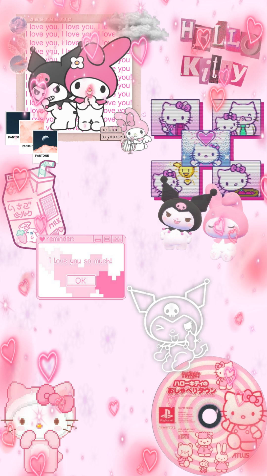 Vaaleanpunainen Hello Kitty Sanrio-hahmojen kanssa Taustakuvat